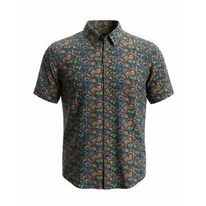 Paisley & Gray Slim Fit Shirt Paisley Button Short Sleeve Blue multi Size M new